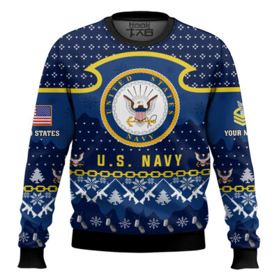 Hooktab US Navy Santa's Santa's Favorite Veteran - Custom Name And Rank Ugly Sweater