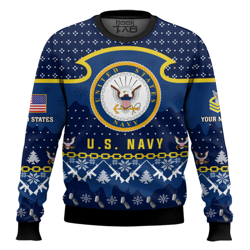 Hooktab US Navy Santa's Santa's Favorite Veteran - Custom Name And Rank Ugly Sweater