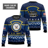 Hooktab US Navy Santa's Santa's Favorite Veteran - Custom Name And Rank Ugly Sweater