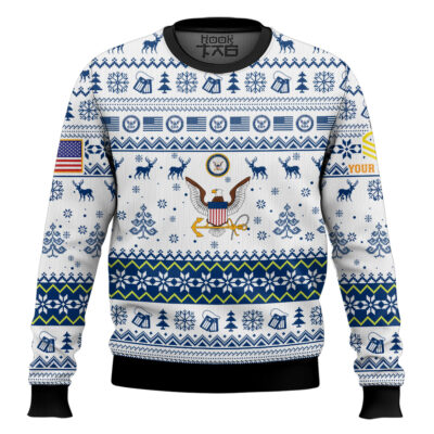 Hooktab US Navy Semper Fortis - Custom Name And Rank Ugly Sweater