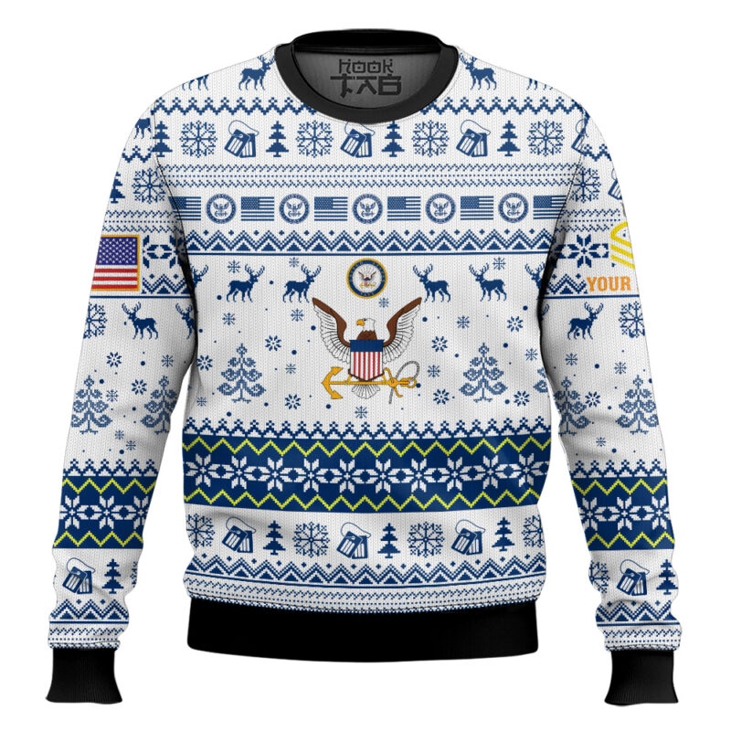 Hooktab US Navy Semper Fortis - Custom Name And Rank Ugly Sweater
