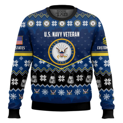 Hooktab US Navy Strong And Brave - Custom Name And Rank Ugly Sweater