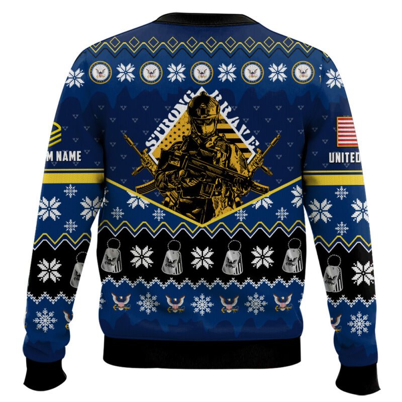 Hooktab US Navy Strong And Brave - Custom Name And Rank Ugly Sweater Hooktab US Navy Strong And Brave - Custom Name And Rank Ugly Sweater