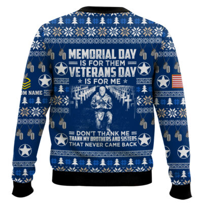 Hooktab US Navy Thank My Brothers And Sisters That Never Came Back – Custom Name And Rank Ugly Sweater