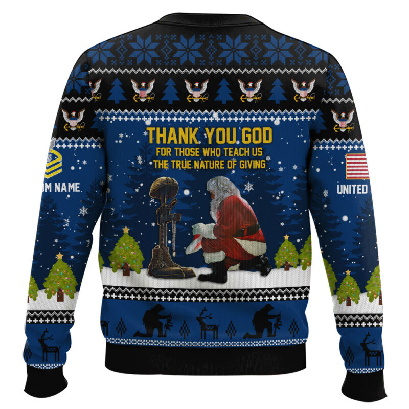 Hooktab US Navy Thank You God - Custom Name And Rank Ugly Sweater Hooktab US Navy Thank You God - Custom Name And Rank Ugly Sweater