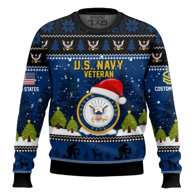Hooktab US Navy Thank You God - Custom Name And Rank Ugly Sweater