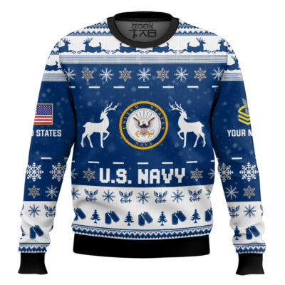 Hooktab US Navy This Christmas R.E.D - Custom Name And Rank Ugly Sweater
