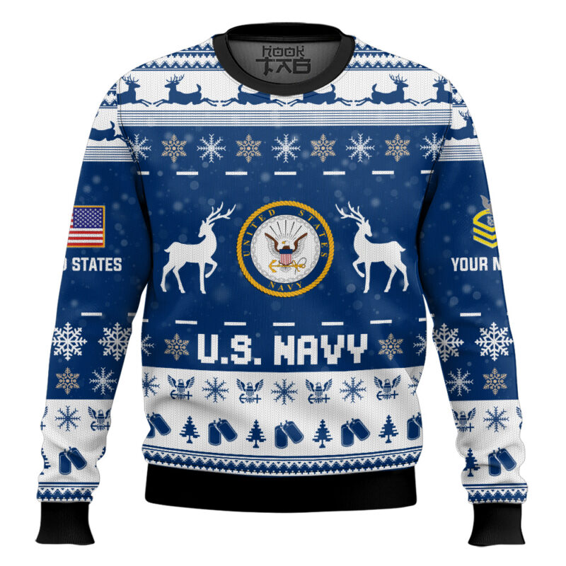 Hooktab US Navy This Christmas R.E.D - Custom Name And Rank Ugly Sweater