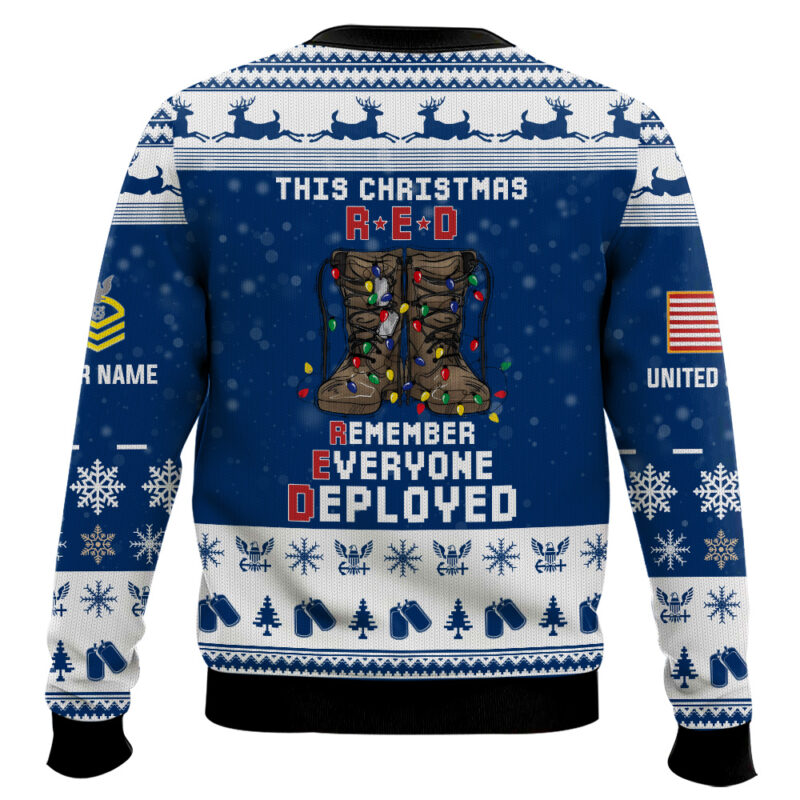 Hooktab US Navy This Christmas R.E.D - Custom Name And Rank Ugly Sweater Hooktab US Navy This Christmas R.E.D - Custom Name And Rank Ugly Sweater