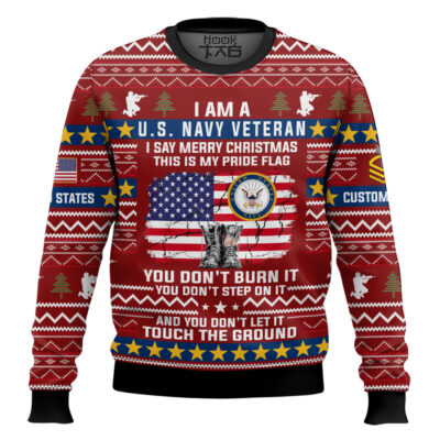 Hooktab US Navy This Is My Pride Flag - Custom Name And Rank Ugly Sweater
