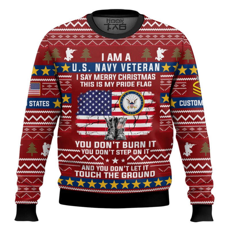 Hooktab US Navy This Is My Pride Flag - Custom Name And Rank Ugly Sweater