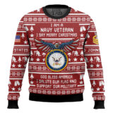 Hooktab US Navy Veteran Merry Christmas - Custom Name And Rank Ugly Sweater