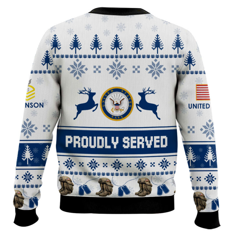 Hooktab US Navy Veteran Proudly Served - Custom Name And Rank Ugly Sweater Hooktab US Navy Veteran Proudly Served - Custom Name And Rank Ugly Sweater