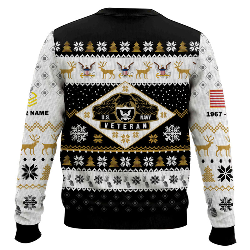 Hooktab US Navy Veterans - Custom Name, Rank And Years Of Service Ugly Sweater Hooktab US Navy Veterans - Custom Name, Rank And Years Of Service Ugly Sweater