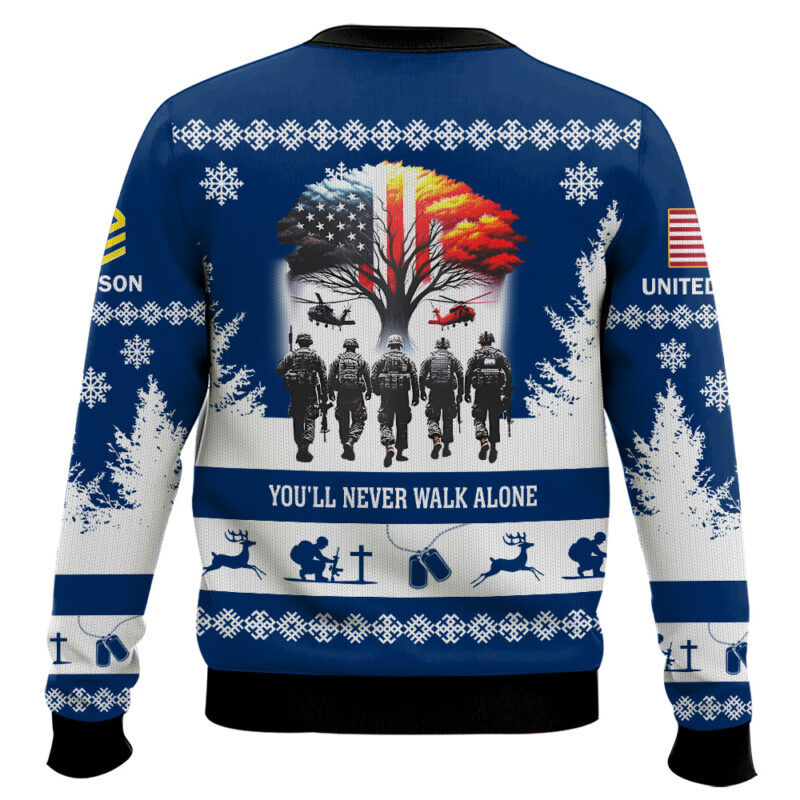 Hooktab US Navy You'll Never Walk Alone - Custom Name and Rank Ugly Sweater Hooktab US Navy You'll Never Walk Alone - Custom Name and Rank Ugly Sweater