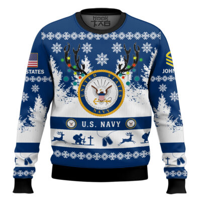 Hooktab US Navy You'll Never Walk Alone - Custom Name and Rank Ugly Sweater