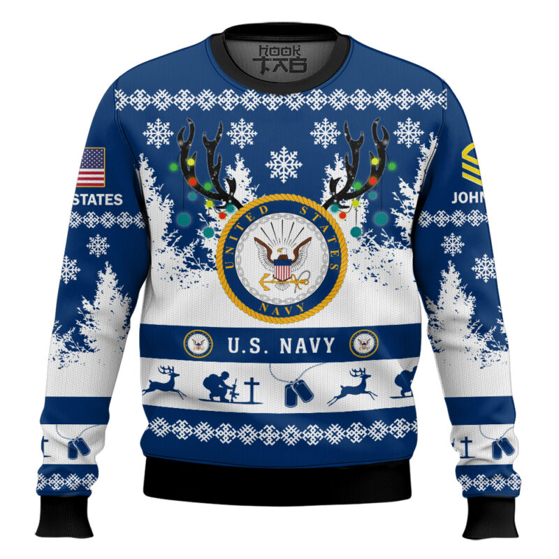 Hooktab US Navy You'll Never Walk Alone - Custom Name and Rank Ugly Sweater