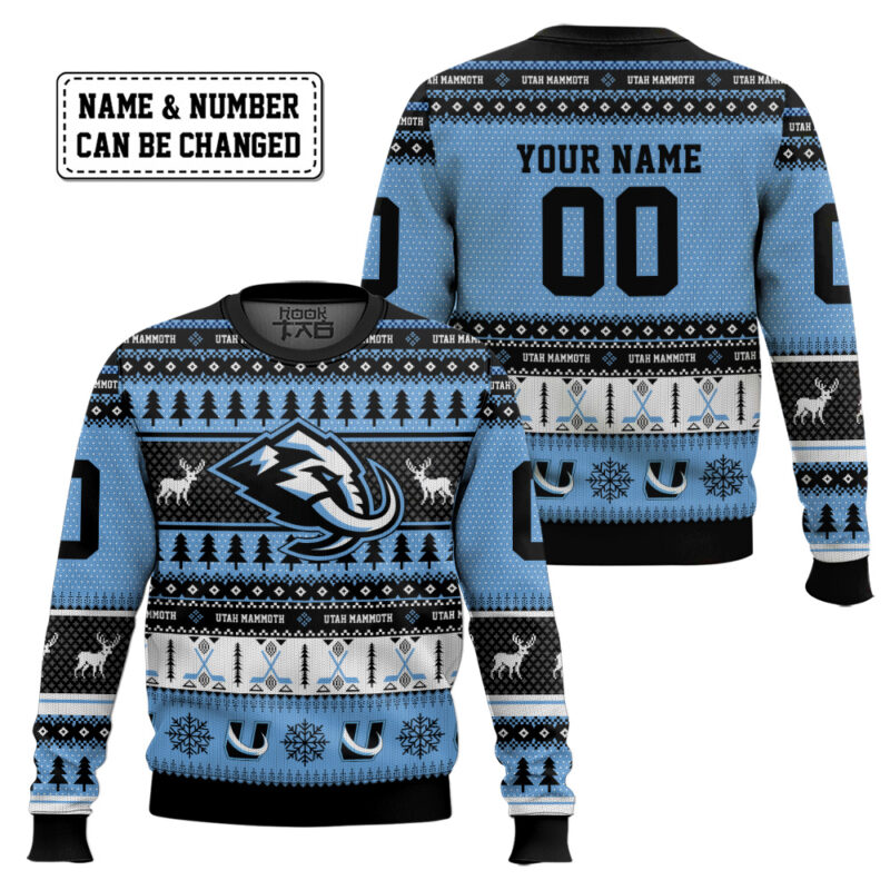 Hooktab Utah Mammoth - Custom Name And Number Ugly Sweater Hooktab Utah Mammoth - Custom Name And Number Ugly Sweater