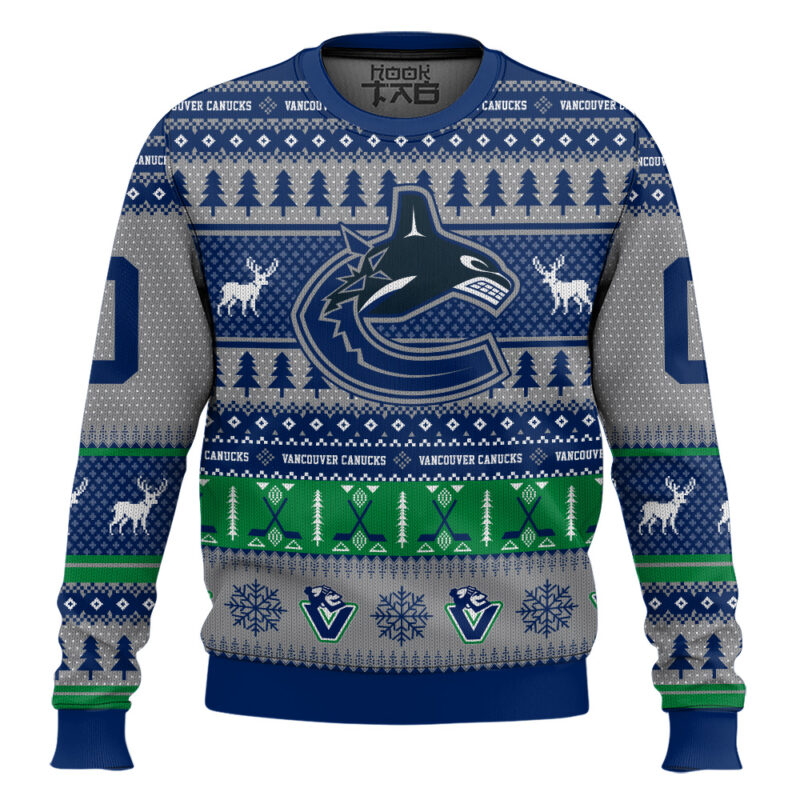 Hooktab Vancouver Canucks - Custom Name And Number Ugly Sweater