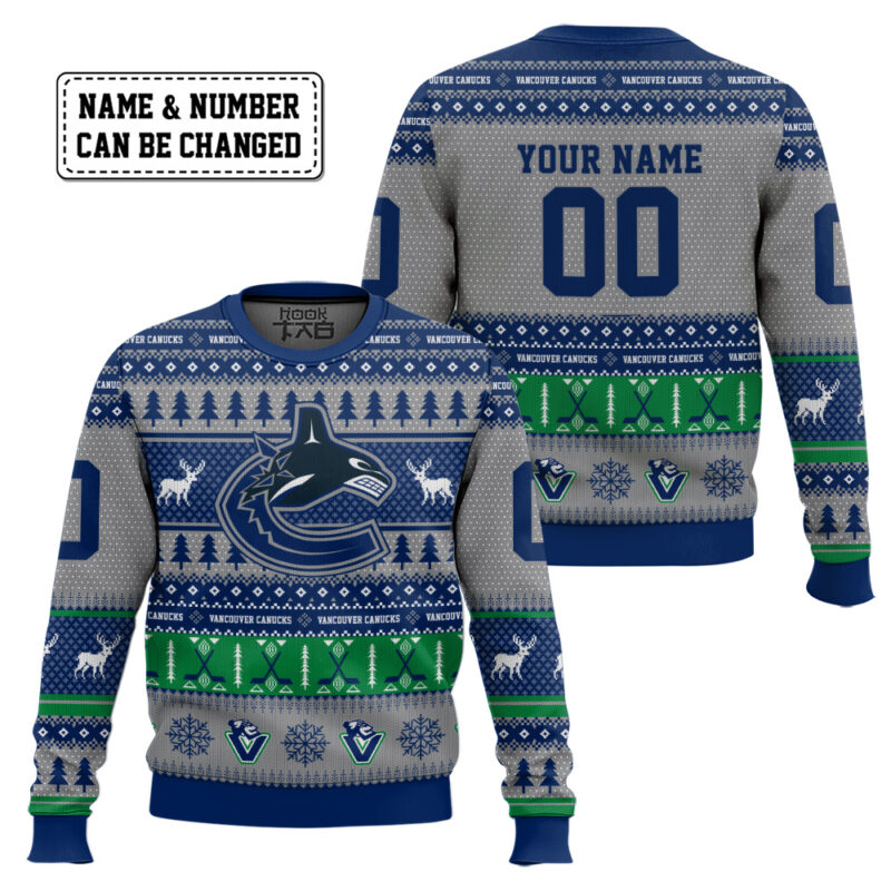 Hooktab Vancouver Canucks - Custom Name And Number Ugly Sweater Hooktab Vancouver Canucks - Custom Name And Number Ugly Sweater