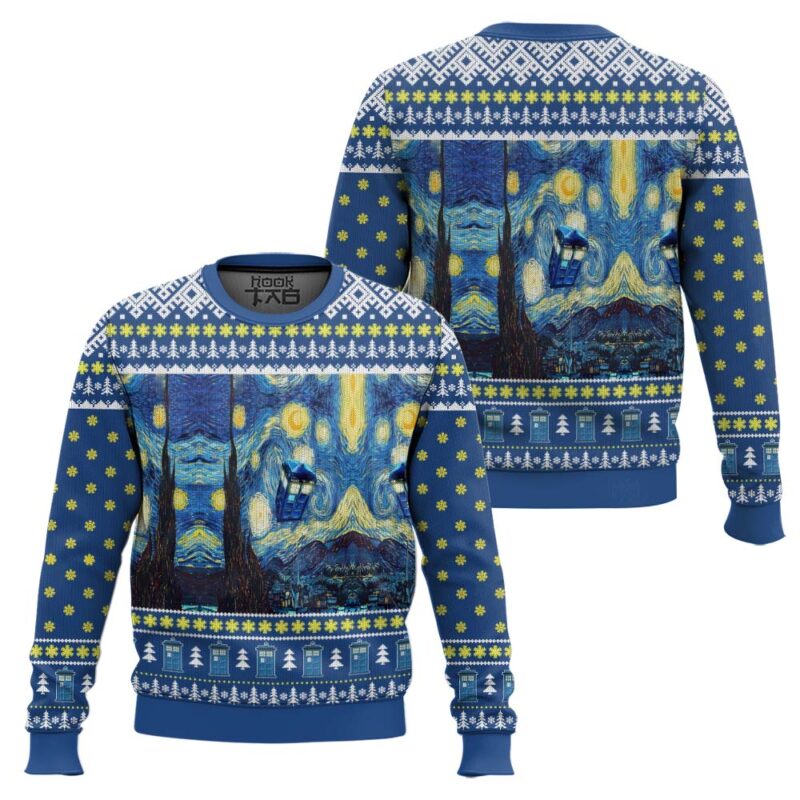 Hooktab Vangogh Starry Night Doctor Who Ugly Christmas Sweater Hooktab Vangogh Starry Night Doctor Who Ugly Christmas Sweater