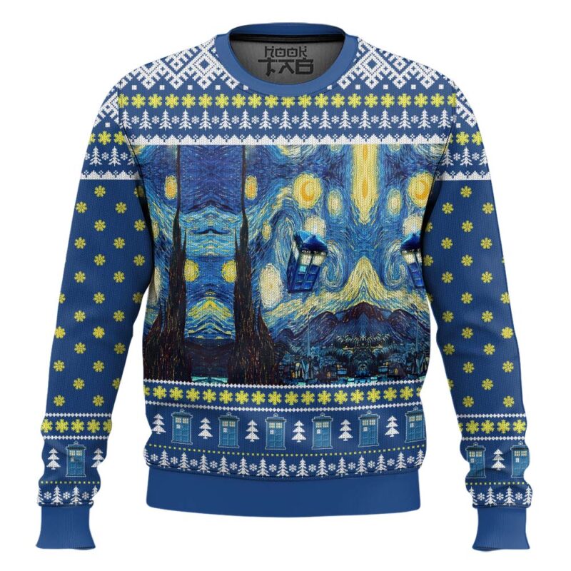 Hooktab Vangogh Starry Night Doctor Who Ugly Christmas Sweater