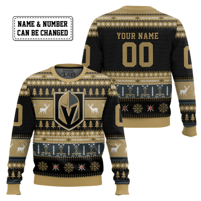 Hooktab Vegas Golden Knights - Custom Name And Number Ugly Sweater Hooktab Vegas Golden Knights - Custom Name And Number Ugly Sweater