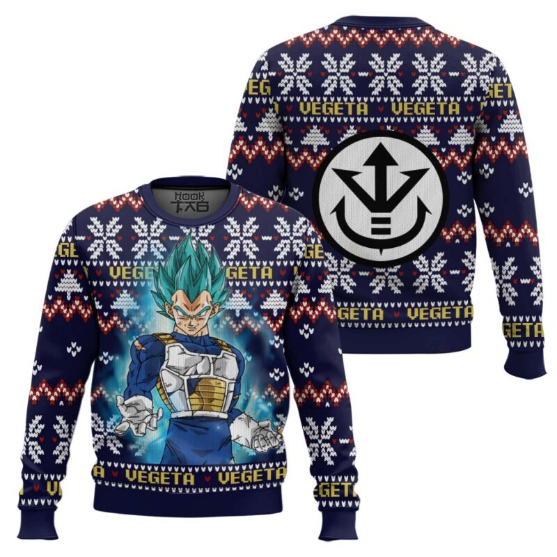 Hooktab Vegeta Blue Dragon Ball Z Ugly Christmas Sweater Hooktab Vegeta Blue Dragon Ball Z Ugly Christmas Sweater