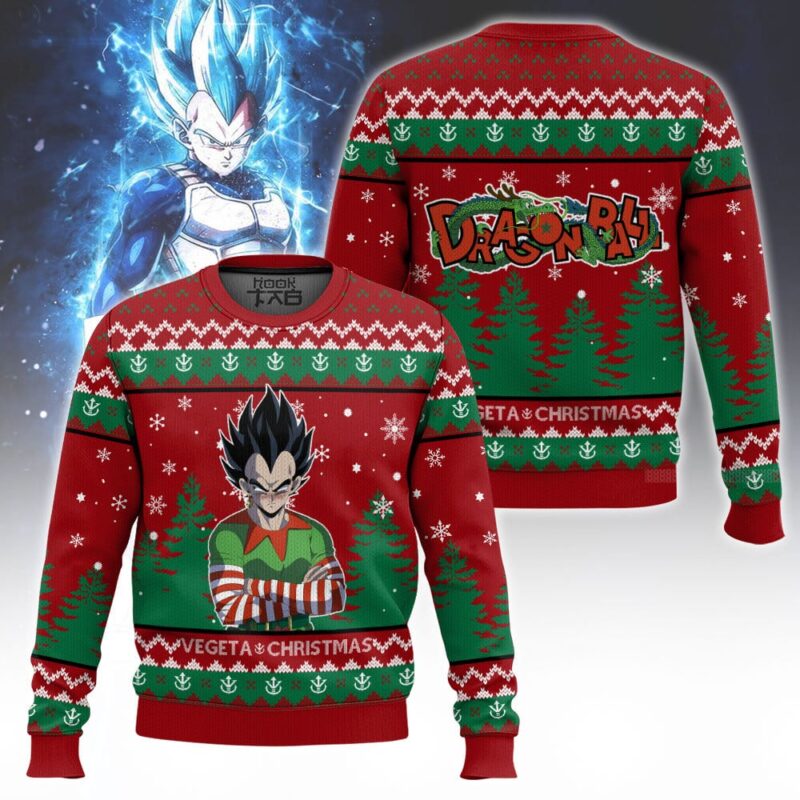 Hooktab Vegeta Christmas Elf Dragon Ball Ugly Christmas Sweater Hooktab Vegeta Christmas Elf Dragon Ball Ugly Christmas Sweater