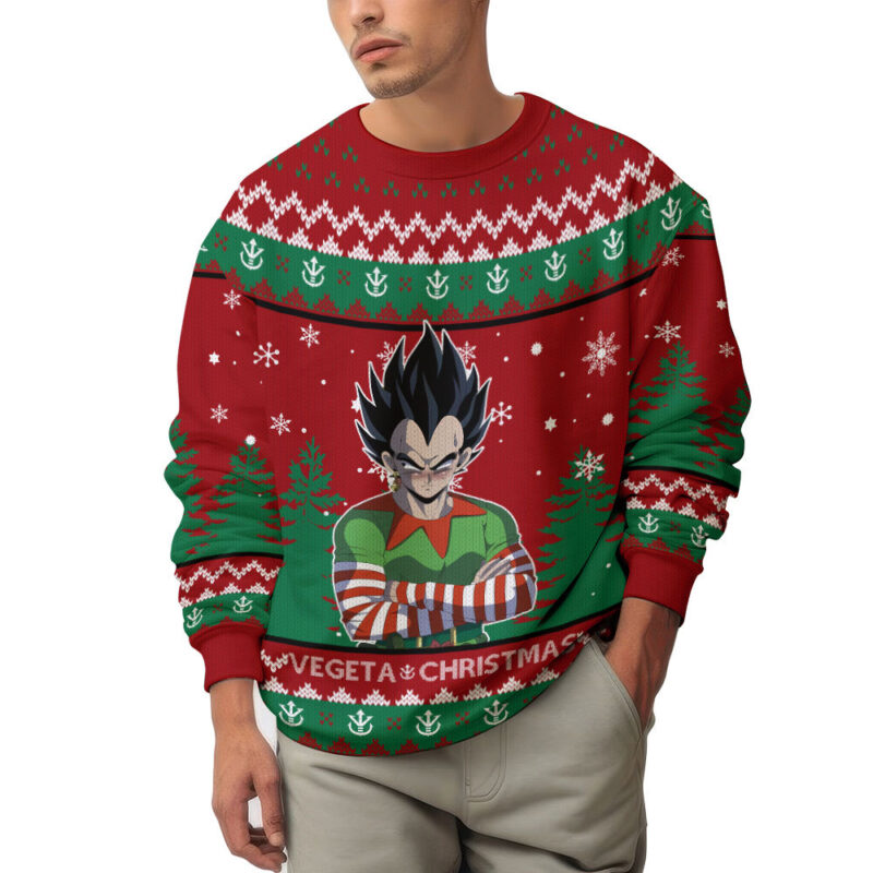 Hooktab Vegeta Christmas Elf Dragon Ball Ugly Christmas Sweater Hooktab Vegeta Christmas Elf Dragon Ball Ugly Christmas Sweater