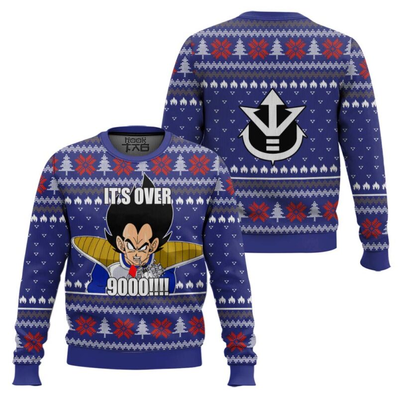 Hooktab Vegeta It's Over 9000 Dragon Ball Ugly Christmas Sweater Hooktab Vegeta It's Over 9000 Dragon Ball Ugly Christmas Sweater