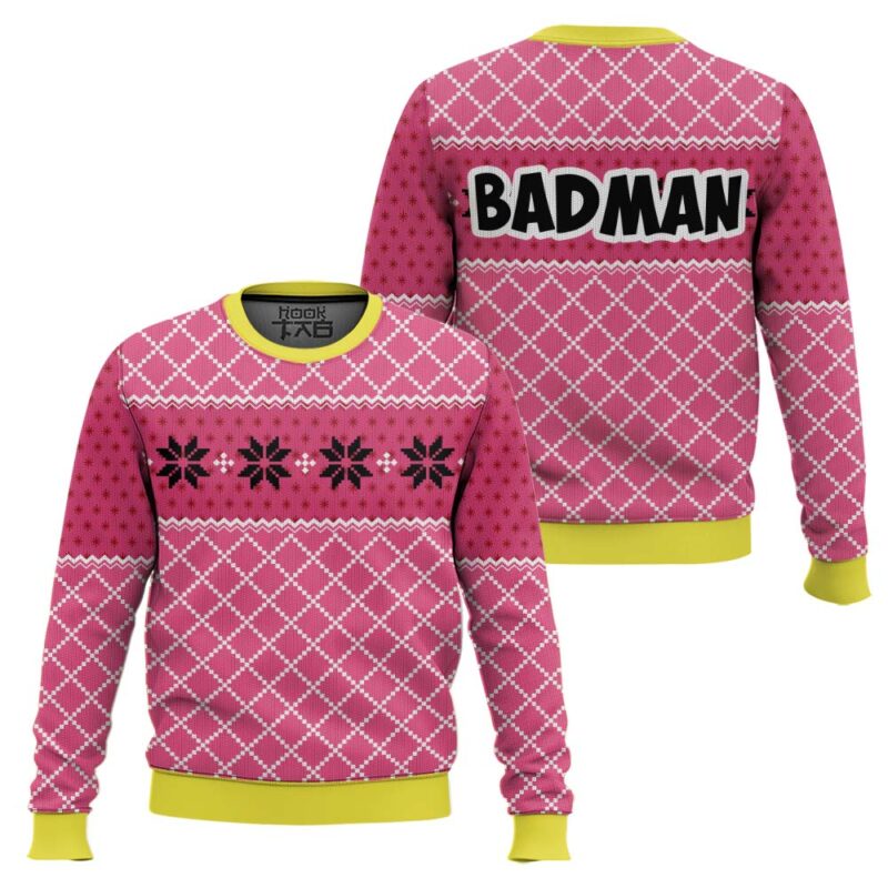 Hooktab Vegeta Pink Badman Dragon Ball Z Ugly Christmas Sweater Hooktab Vegeta Pink Badman Dragon Ball Z Ugly Christmas Sweater