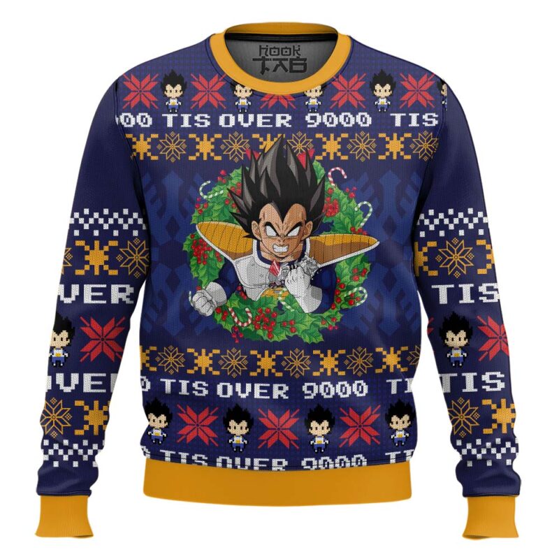 Hooktab Vegeta Tis Over 9000 Dragon Ball Ugly Christmas Sweater