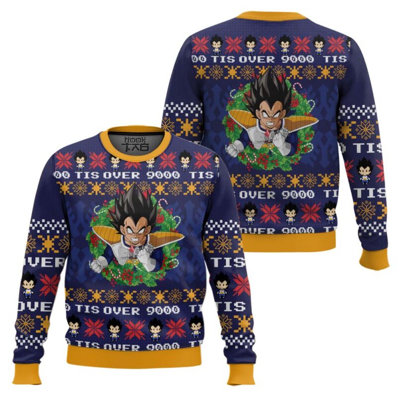 Hooktab Vegeta Tis Over 9000 Dragon Ball Ugly Christmas Sweater Hooktab Vegeta Tis Over 9000 Dragon Ball Ugly Christmas Sweater