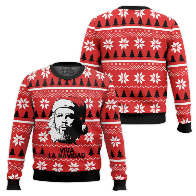 Hooktab Viva La Navidad Che Guevara Ugly Christmas Sweater Hooktab Viva La Navidad Che Guevara Ugly Christmas Sweater
