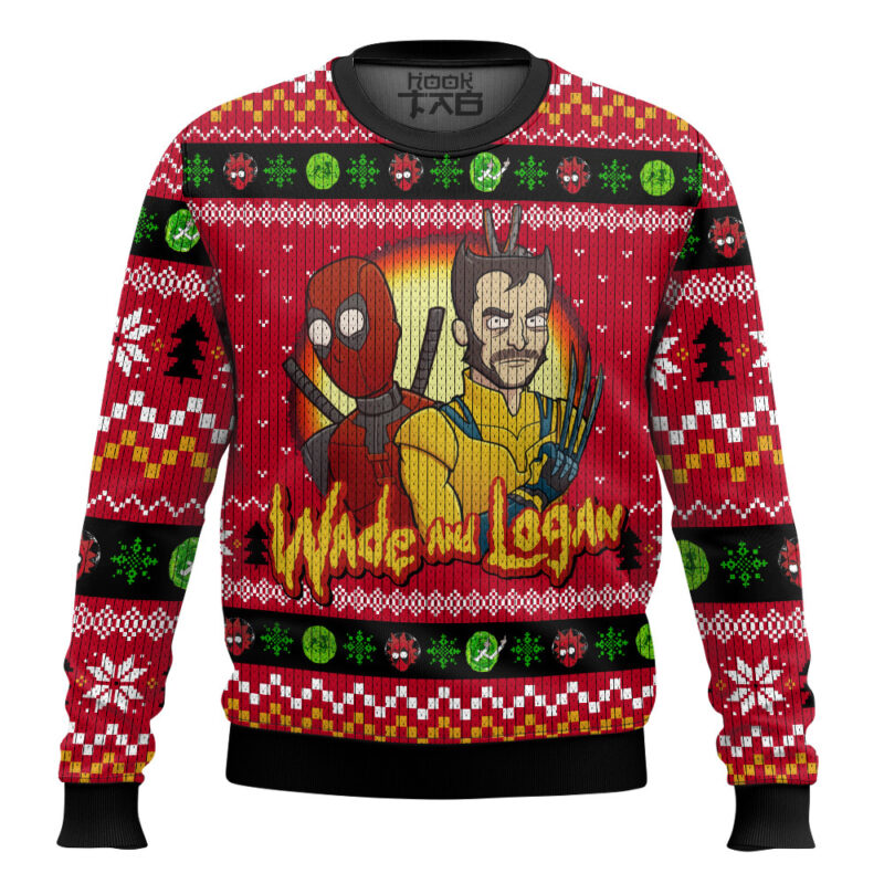 Hooktab Wade And Logan Deadpool & Wolverine Ugly Christmas Sweater