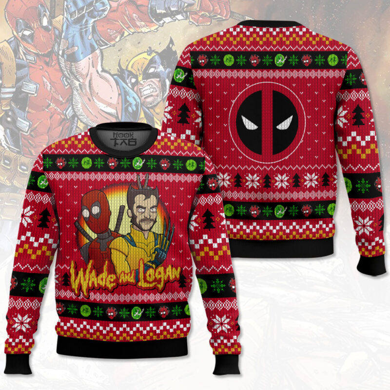 Hooktab Wade And Logan Deadpool & Wolverine Ugly Christmas Sweater Hooktab Wade And Logan Deadpool & Wolverine Ugly Christmas Sweater