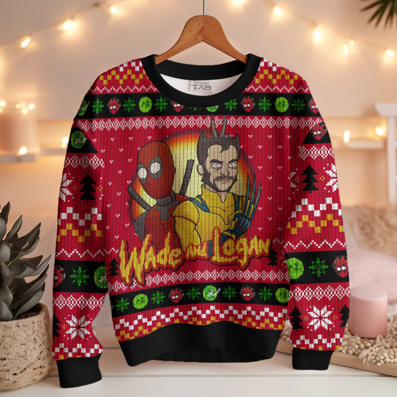 Hooktab Wade And Logan Deadpool & Wolverine Ugly Christmas Sweater Hooktab Wade And Logan Deadpool & Wolverine Ugly Christmas Sweater