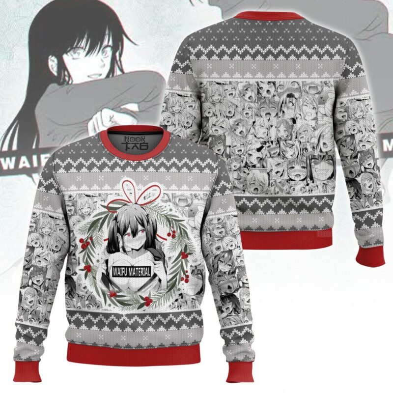Hooktab Waifu Material Ahegao Ugly Christmas Sweater Hooktab Waifu Material Ahegao Ugly Christmas Sweater