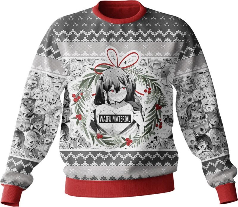 Hooktab Waifu Material Ahegao Ugly Christmas Sweater Hooktab Waifu Material Ahegao Ugly Christmas Sweater