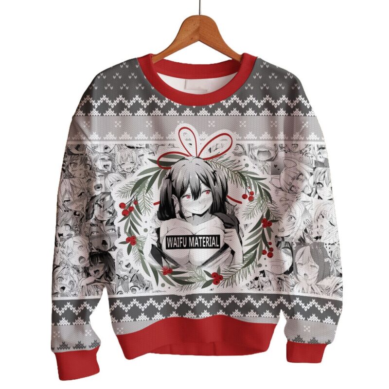 Hooktab Waifu Material Ahegao Ugly Christmas Sweater Hooktab Waifu Material Ahegao Ugly Christmas Sweater
