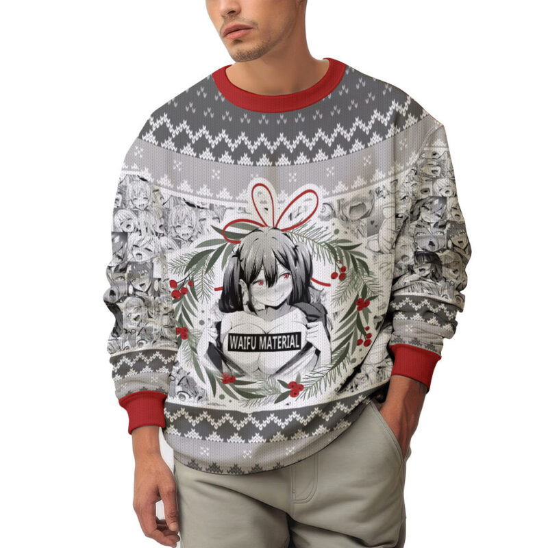 Hooktab Waifu Material Ahegao Ugly Christmas Sweater Hooktab Waifu Material Ahegao Ugly Christmas Sweater