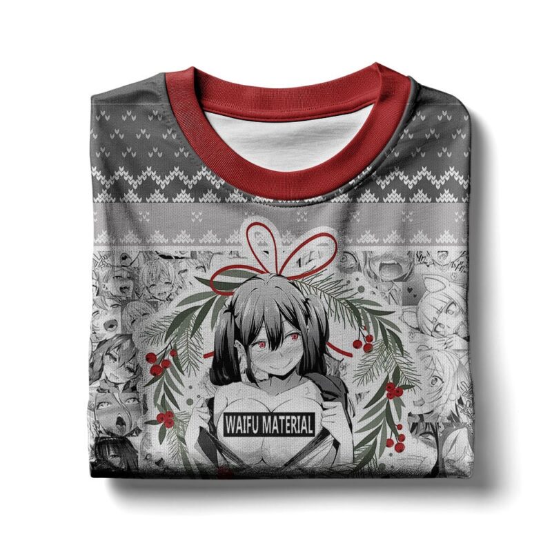 Hooktab Waifu Material Ahegao Ugly Christmas Sweater Hooktab Waifu Material Ahegao Ugly Christmas Sweater