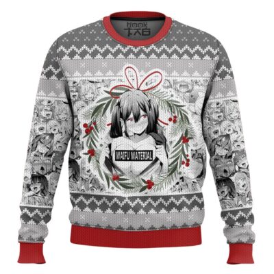 Hooktab Waifu Material Ahegao Ugly Christmas Sweater