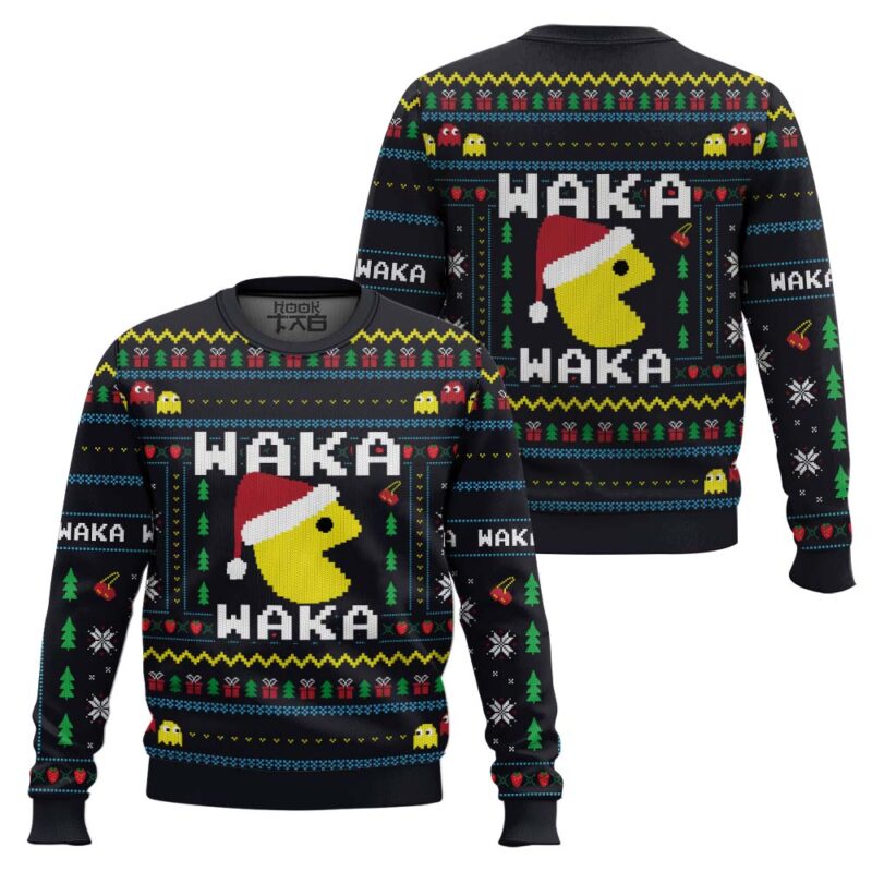 Hooktab Waka Waka Xmas Pac Man Ugly Christmas Sweater Hooktab Waka Waka Xmas Pac Man Ugly Christmas Sweater