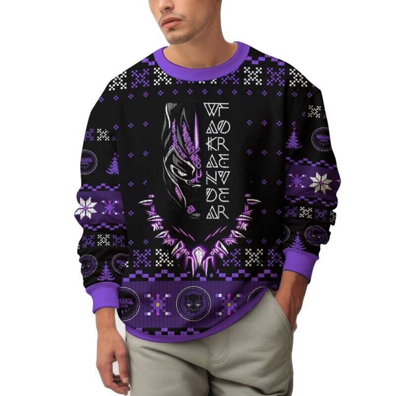 Hooktab Wakanda Forever! Black Panther Ugly Christmas Sweater Hooktab Wakanda Forever! Black Panther Ugly Christmas Sweater