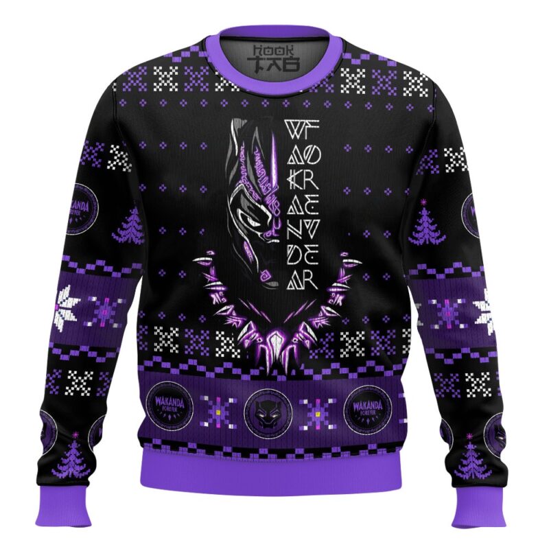 Hooktab Wakanda Forever! Black Panther Ugly Christmas Sweater