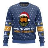 Hooktab Wake Me When You Need Presents Halo Ugly Christmas Sweater