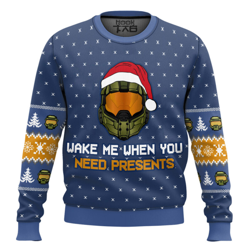 Hooktab Wake Me When You Need Presents Halo Ugly Christmas Sweater