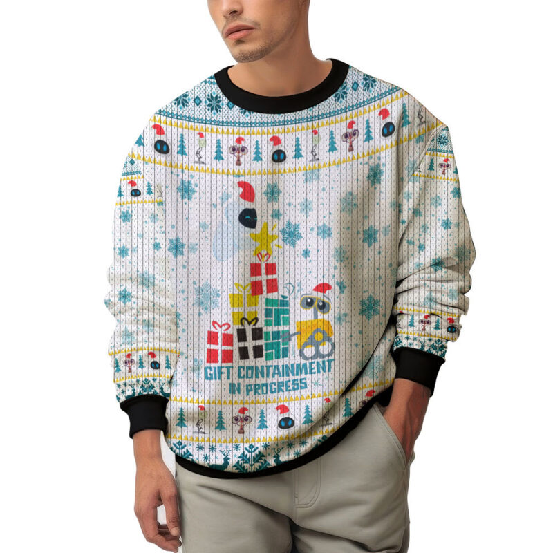 Hooktab Wall-E Gift Containment In Process Ugly Christmas Sweater Hooktab Wall-E Gift Containment In Process Ugly Christmas Sweater